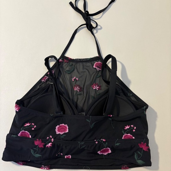 Torrid Blk Floral Embroidered Mesh High Neck Bikini Top Size 1 L Halter Swimwear - Picture 4 of 9